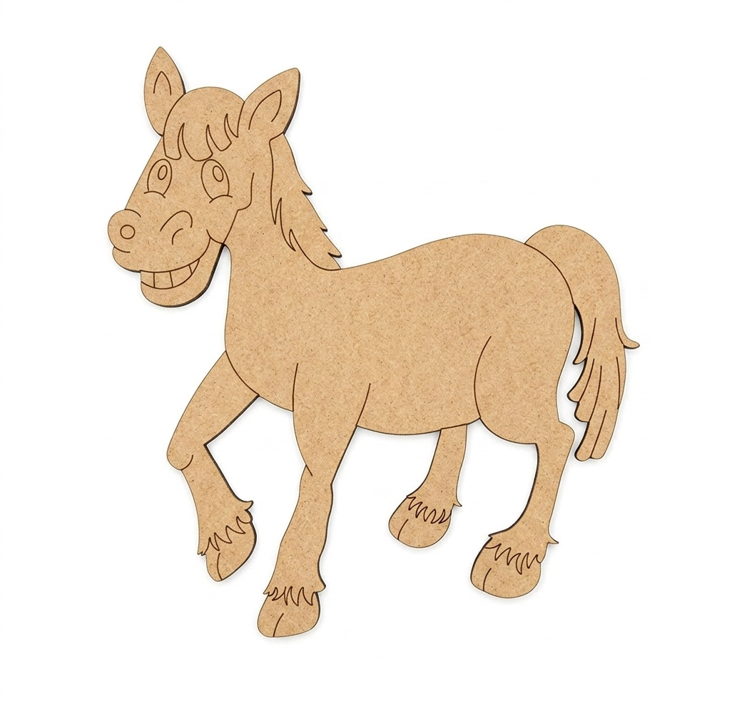 MDF DIY cutout of a horse on a white background