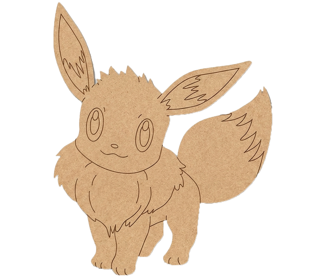 MDF DIY cutout of a cartoon character with large ears and a fluffy tail on a white background