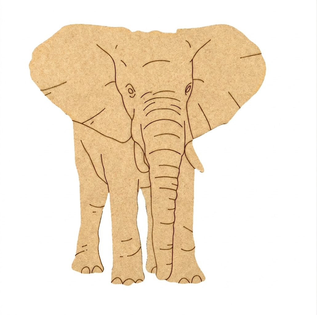 MDF DIY cutout of an elephant on a white background