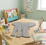 MDF DIY Children's art table with elephant craft, paint supplies, and books in a classroom setting.