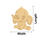 MDF DIY Cartoon elephant cutout with measurements on a white background