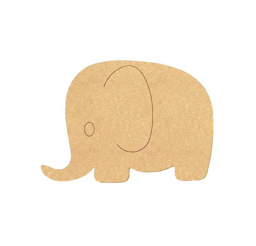 MDF DIY cutout of an elephant shape on a white background