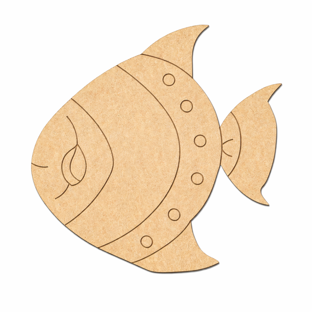 MDF DIY fish cutout with white backround.