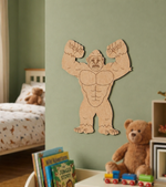 MDF DIY  gorilla wall decoration in a child's room with teddy bear and books.