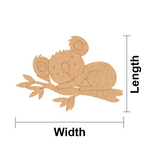 MDF DIY  cutout of a koala on a branch with measurements labeled 'Length' and 'Width'.
