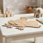 MDF DIY  koala puzzle on a table with children's toys in the background