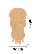 MDF DIY  jellyfish ornament with measurements on a white background