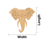 MDF DIY Decorative elephant head with measurements on a white background