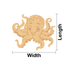 MDF DIY octopus cutout with labeled length and width on a white background
