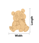 MDF DIY panda cutout with measurements on a white background