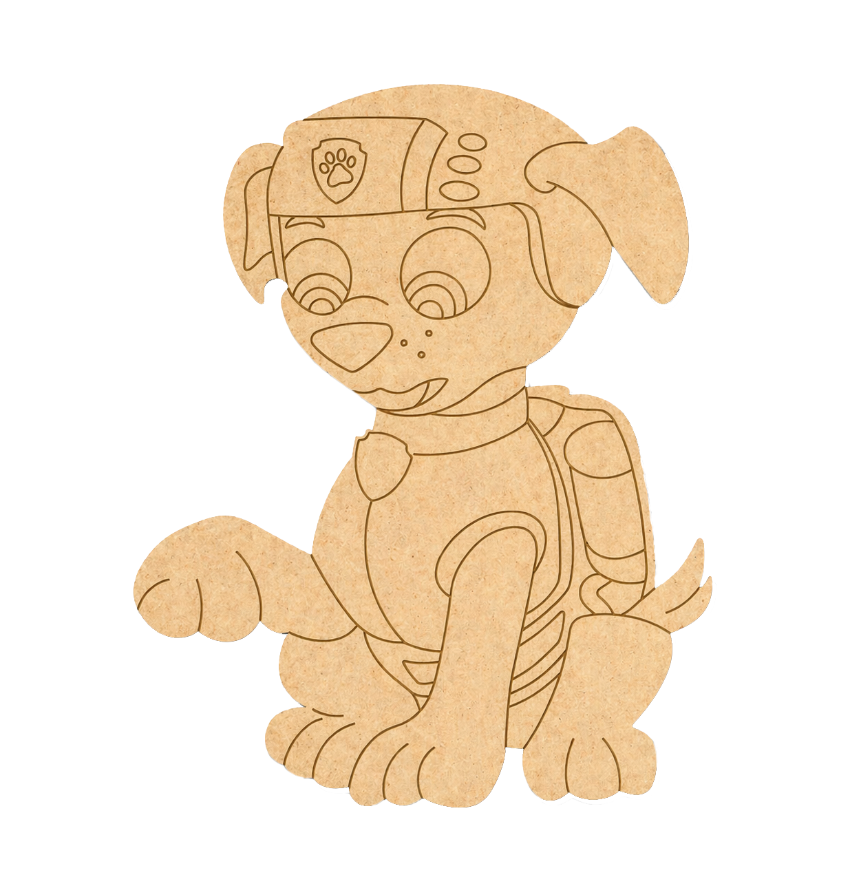 MDF DIY cutout of a cartoon dog on a white background