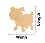 DIY MDF  pig cutout with measurements labeled on a white background