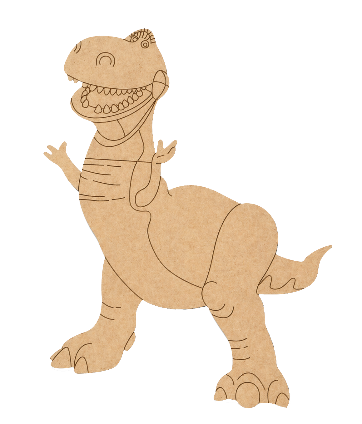 DIY MDF  dinosaur cutout on a white background