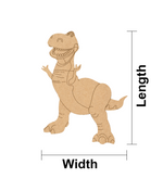 DIY MDF  dinosaur cutout with measurements on a white background