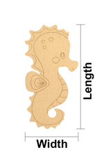 DIY MDF  seahorse shape with measurements on a white background