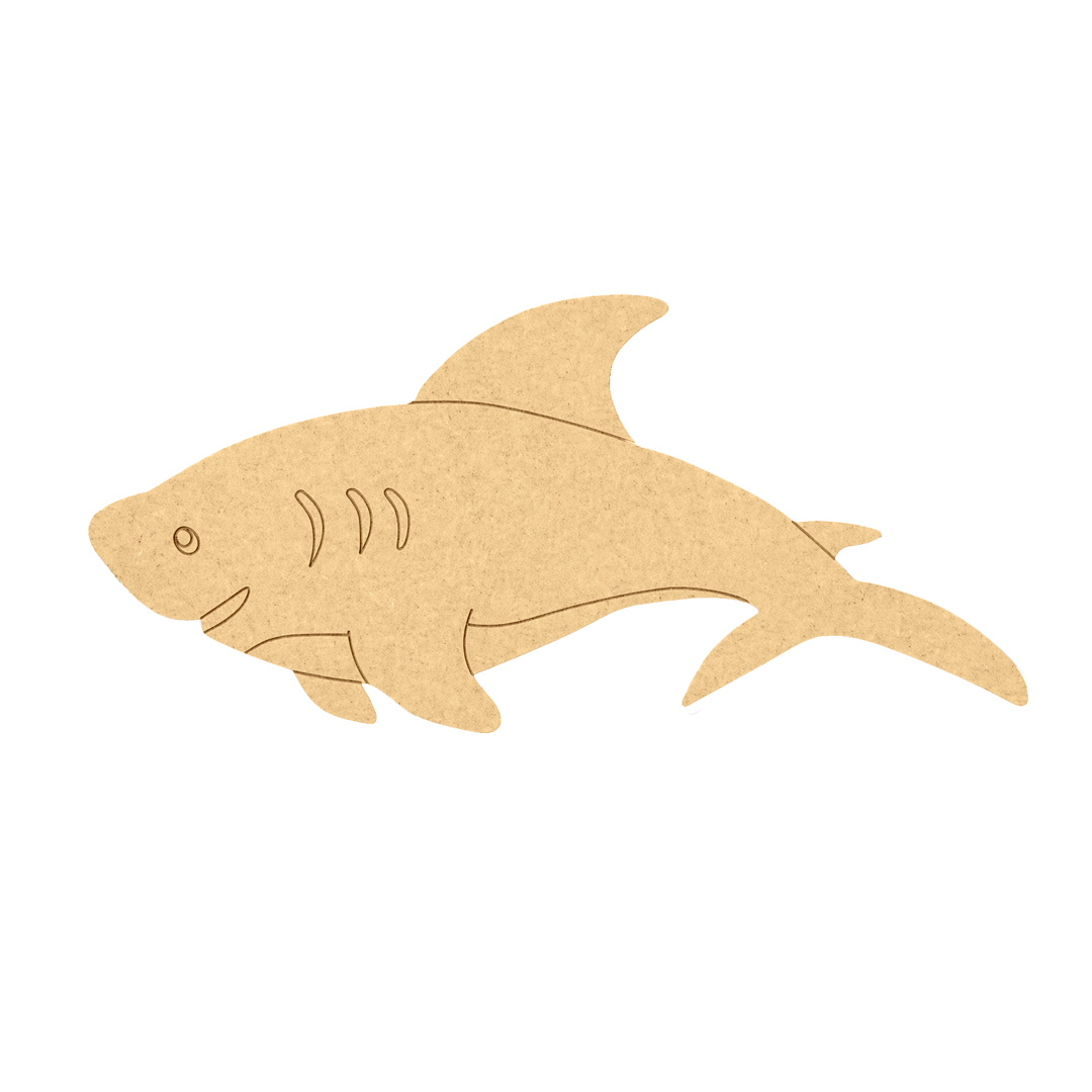 DIY MDF  shark-shaped cutout on a white background