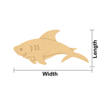 DIY MDF  shark cutout with dimensions labeled on a white background