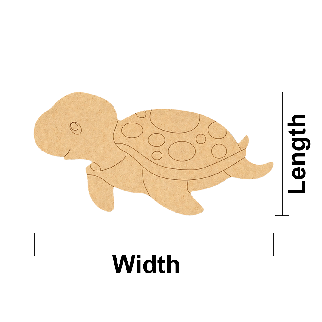 DIY MDF  turtle-shaped cutout with measurements labeled on a white background