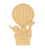 MDF DIY Animal cutout kit with animals in a hot air balloon design on a white background