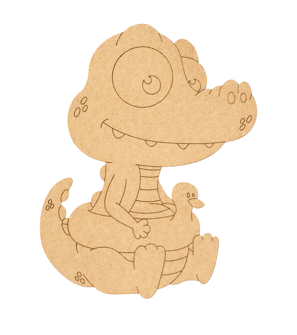 MDF DIY  Cartoon crocodile holding a duckling on a white background