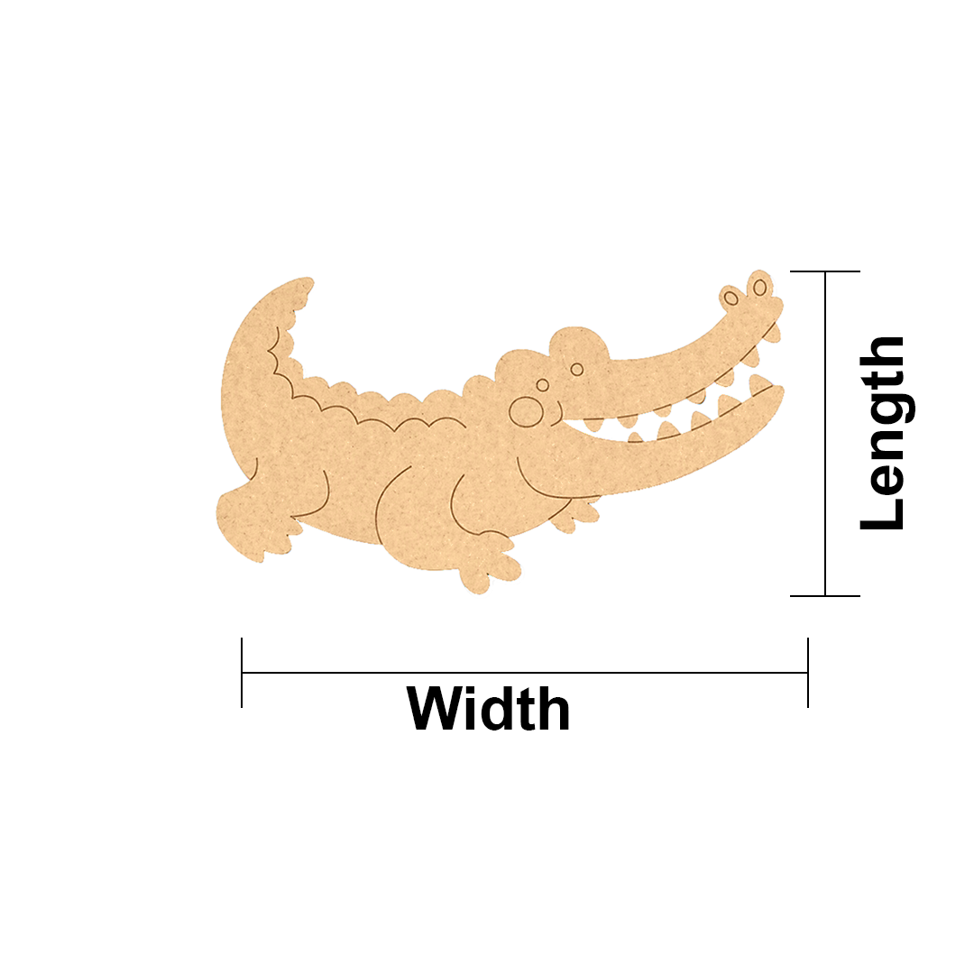 MDF DIY  alligator puzzle with measurements labeled on a white background