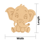 MDF DIY  elephant cutout with measurements on a white background