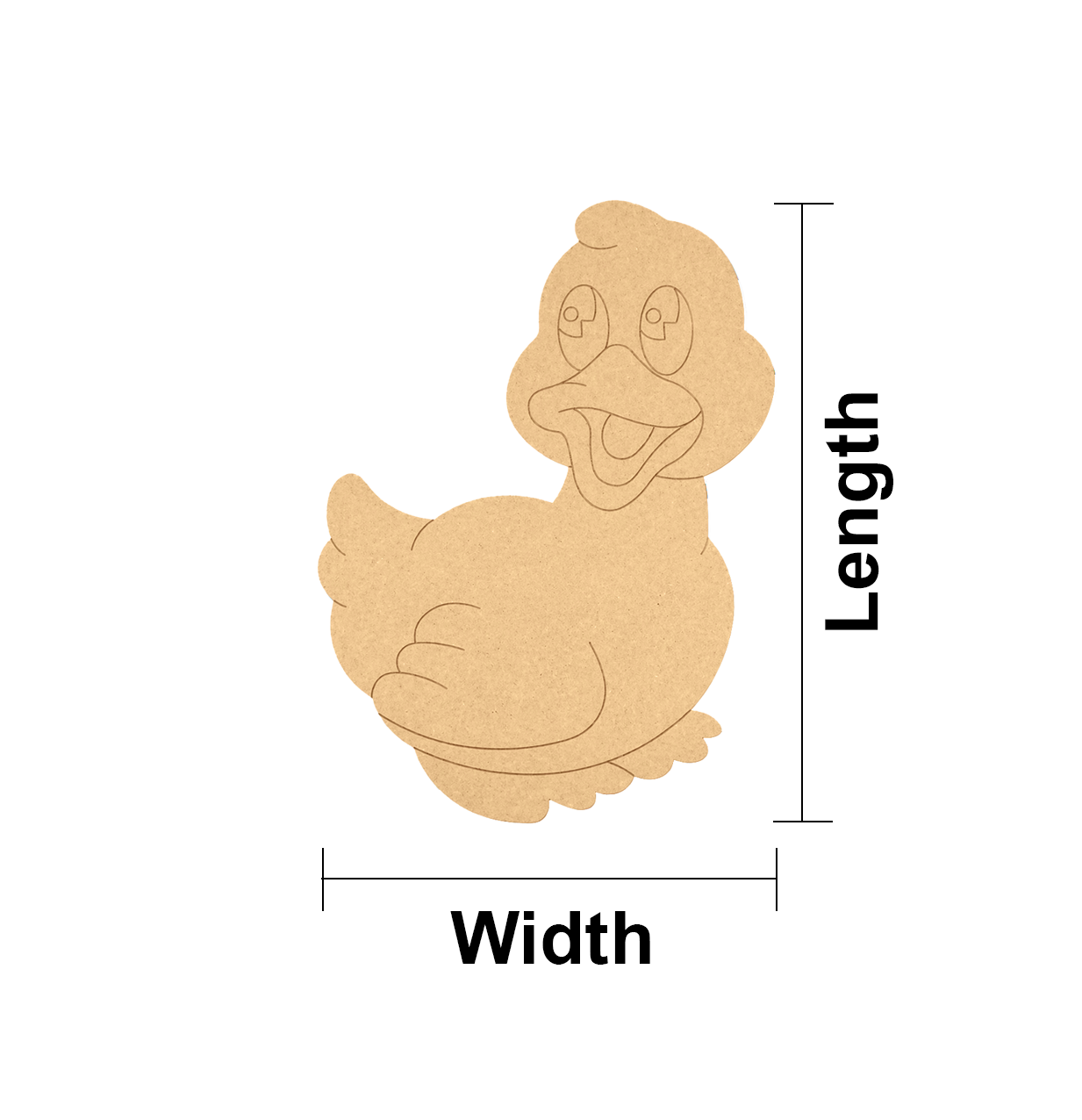 MDF DIY  duck-shaped cutout with measurements labeled on a white background