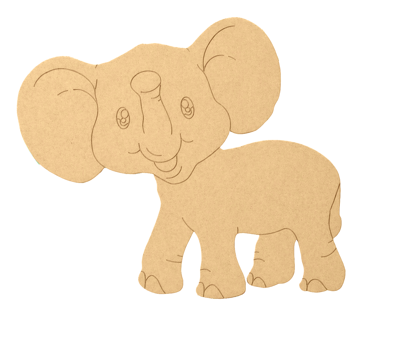 MDF DIY  Cartoon elephant cutout on a white background