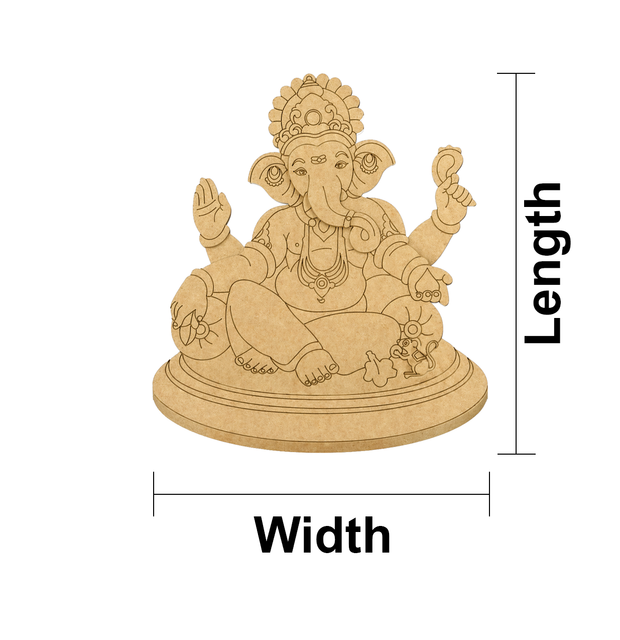 MDF DIY  deity figure with measurements on a white background