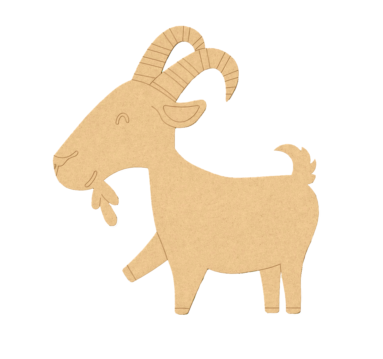 MDF DIY cutout of a goat on a white background.