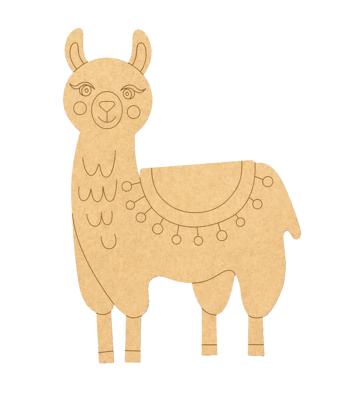MDF DIY  cutout of a llama with decorative elements on a white background