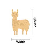 MDF DIY  llama cutout with measurements labeled on a white background