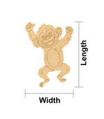 DIY MDF  monkey cutout with measurements labeled on a white background