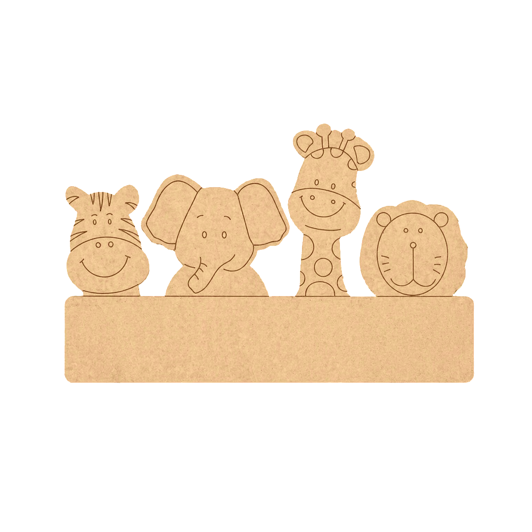 DIY MDF  animal cutouts on a stand with a white background