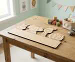 DIY MDF  cutout table with animal-shaped placemats in a child's room