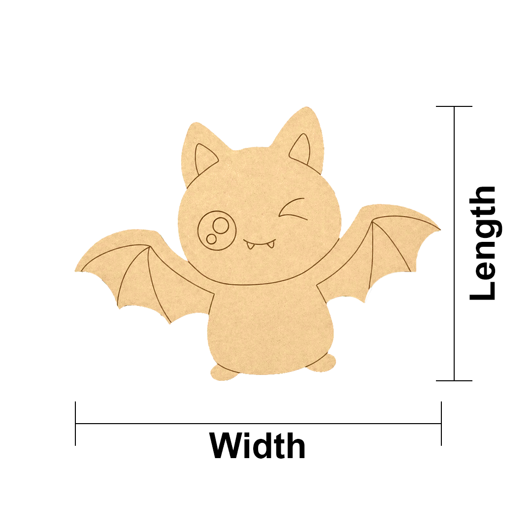 DIY MDF  bat-shaped cutout with measurements on a white background
