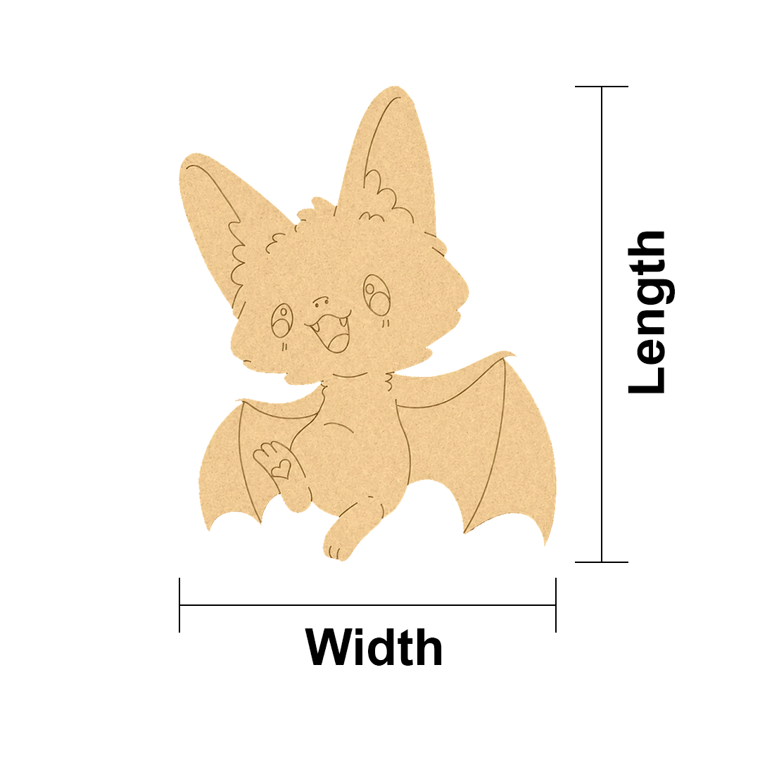 DIY MDF  bat-shaped cutout with measurements on a white background