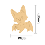 DIY MDF  bat-shaped cutout with measurements on a white background