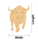 MDF DIY bull cutout with measurements labeled on a white background