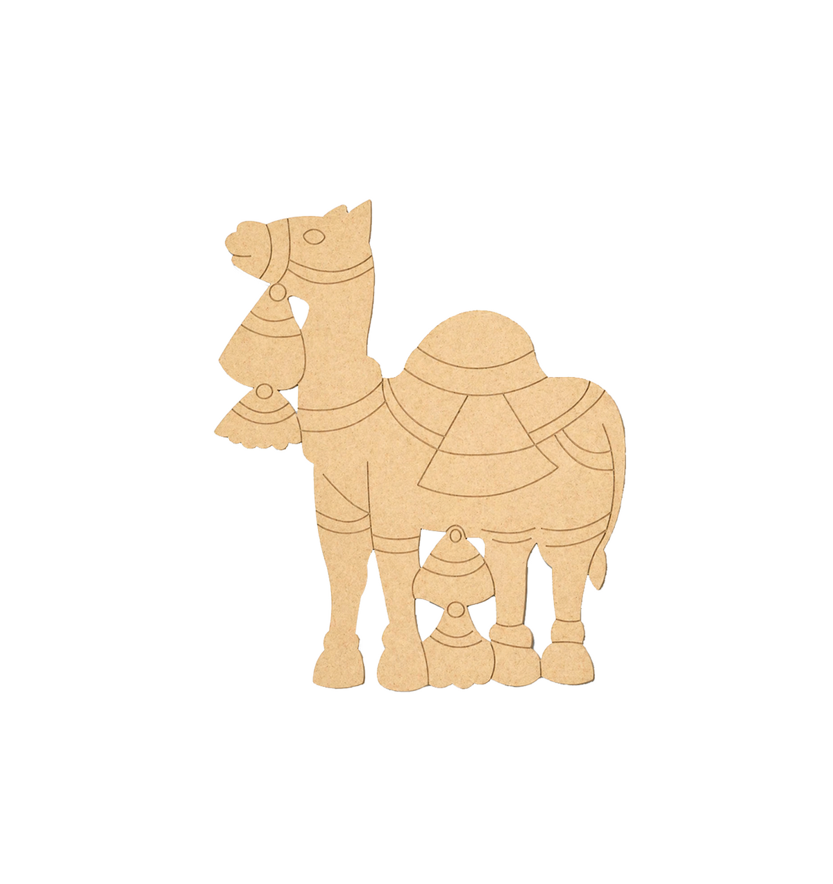 MDF DIY camel cutout with a saddle on a white background