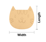 MDF DIY cat-shaped cutout with measurements on a white background