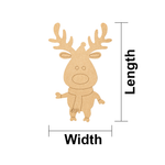 MDF DIY reindeer decoration with measurements labeled on a white background