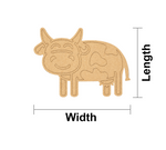 MDF DIY cow puzzle with dimensions labeled on a white background
