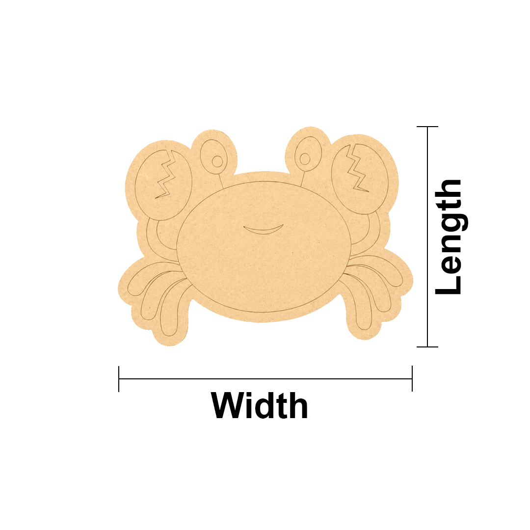 MDF DIY crab-shaped puzzle piece with dimensions labeled on a white background