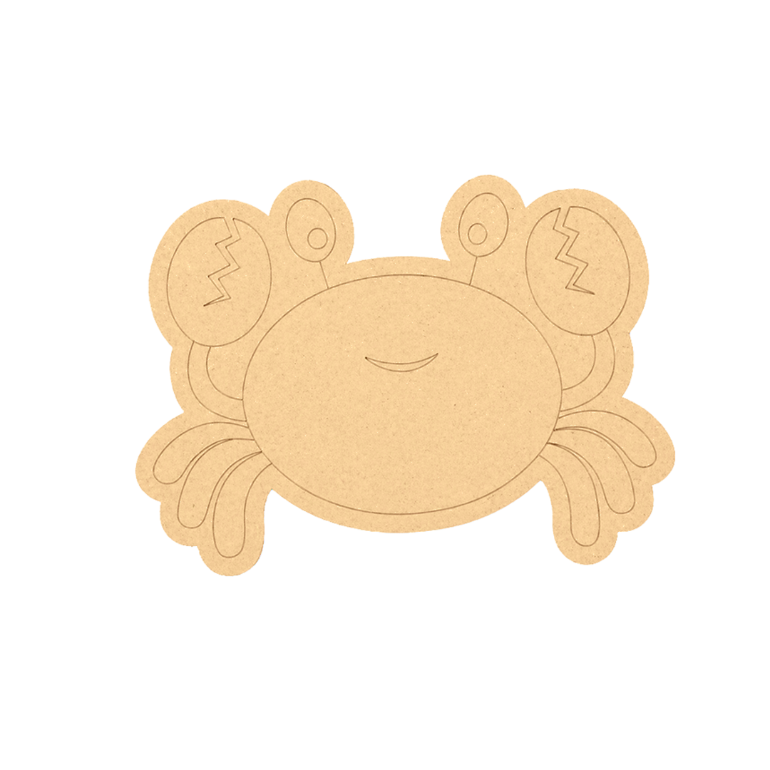 MDF DIY crab-shaped craft on a white background