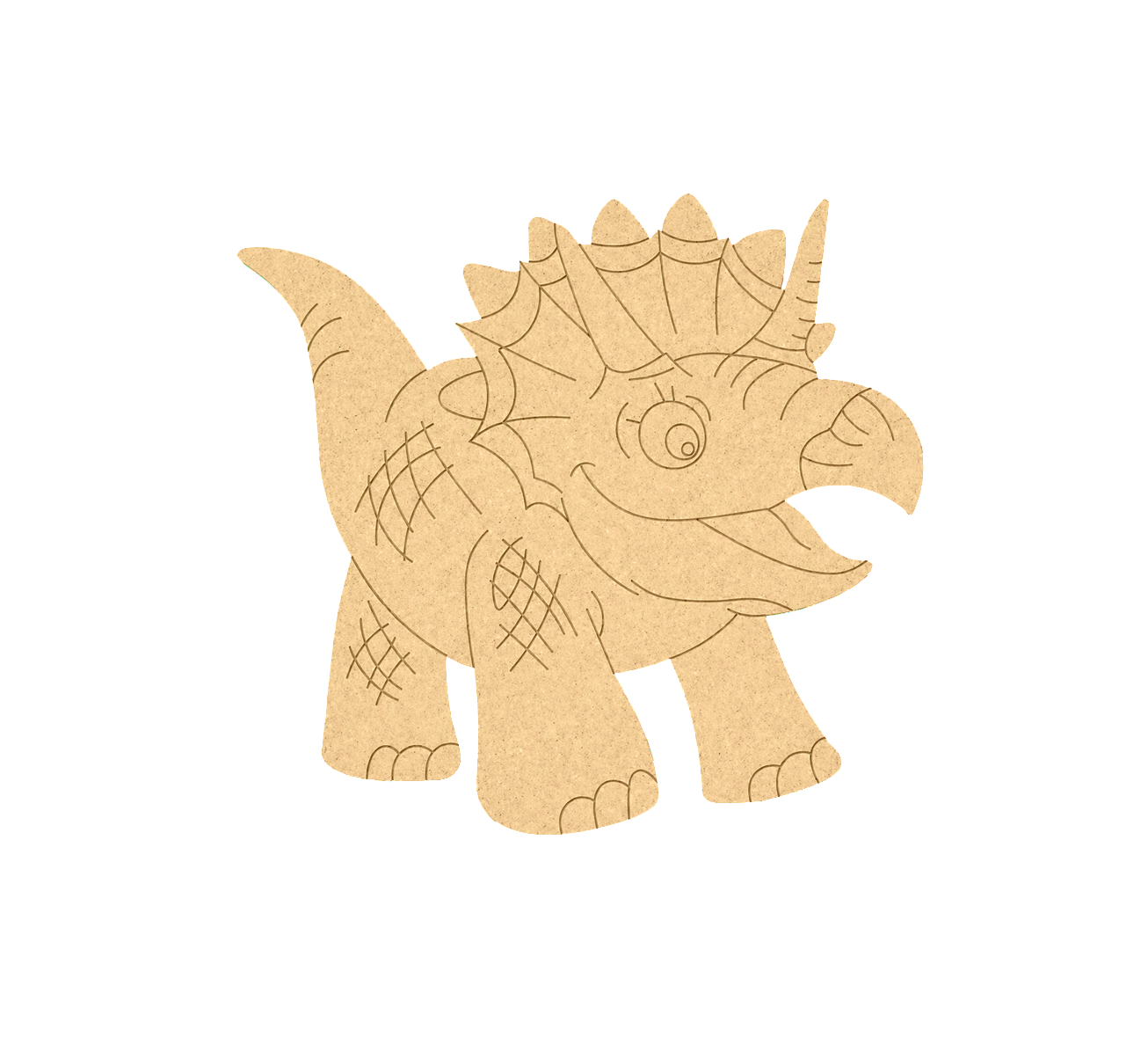 MDF DIY dinosaur toy with a triceratops design on a white background