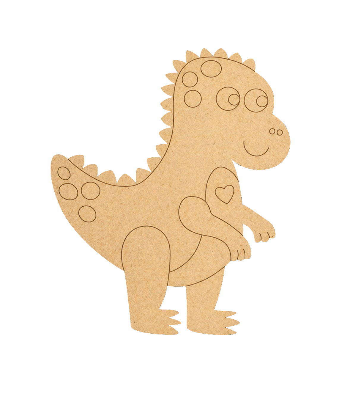 MDF DIY dinosaur craft on a white background.