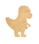 MDF DIY dinosaur craft on a white background.