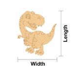 MDF DIY  dinosaur cutout with labeled length and width on a white background