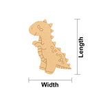 MDF DIY  dinosaur cutout with measurements labeled on a white background